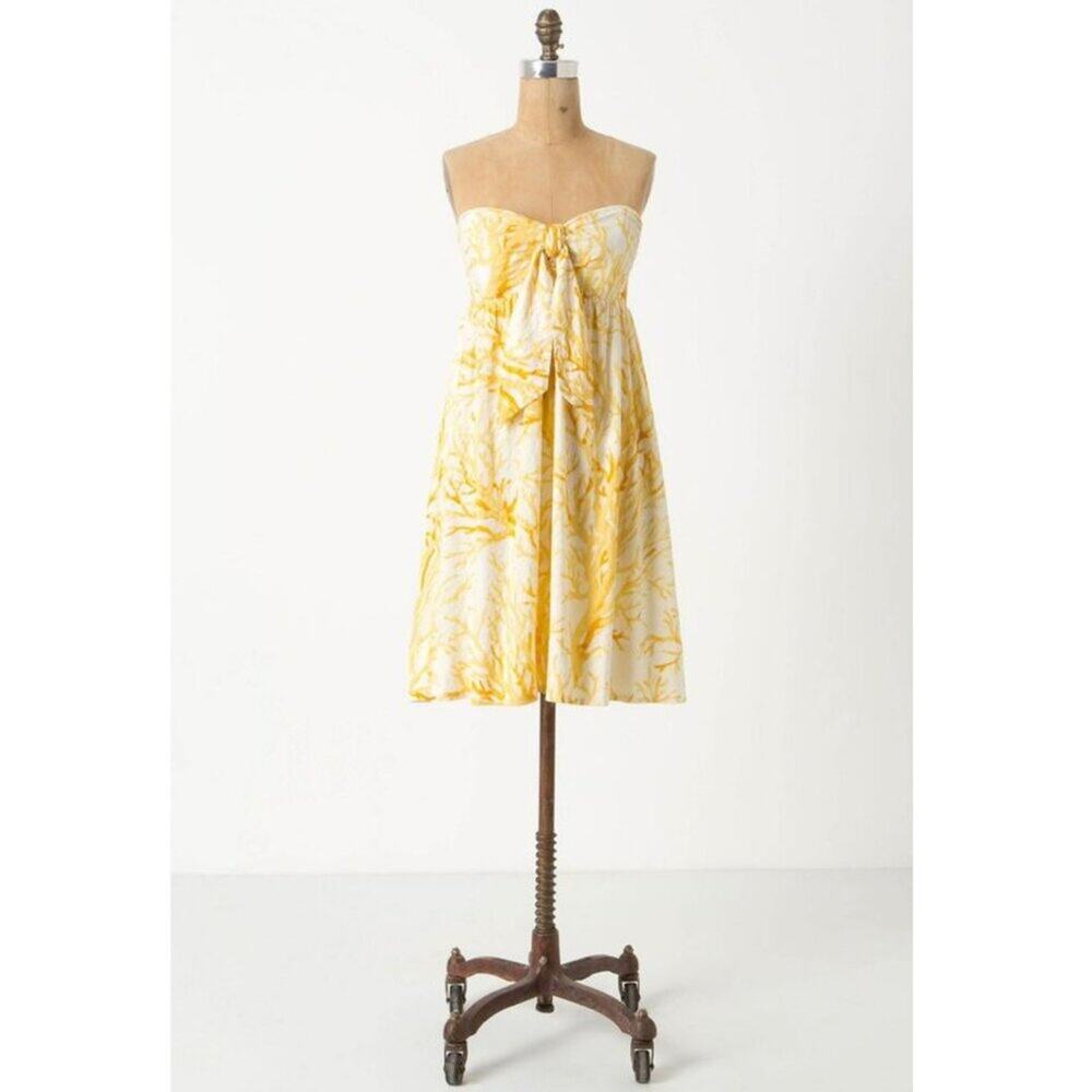 Anthropologie HD in Paris Yellow Coral Print Strapless Mini Dress